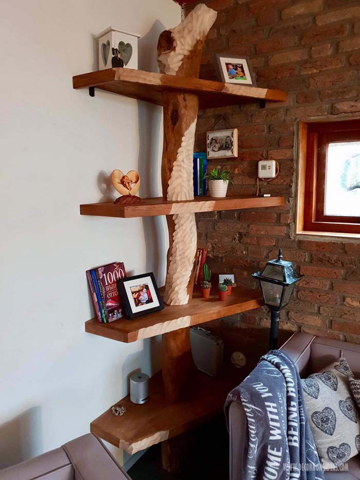 DIY Corner Tree Bookshelf Design #diy #bookshelf #tree #decorhomeideas