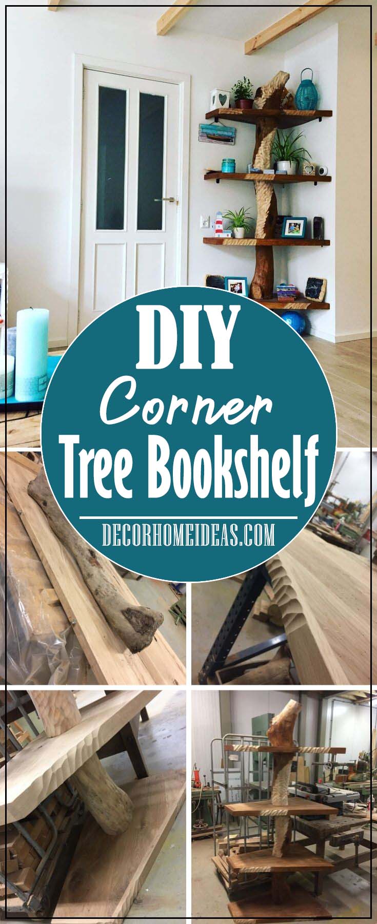 How To DIY Corner Tree Bookshelf #diy #bookshelf #tree #decorhomeideas