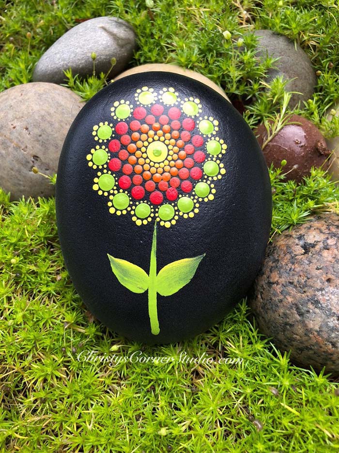 Mandala Flower Painted Rock