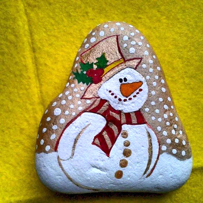 Snowman Christmas Painted Rock