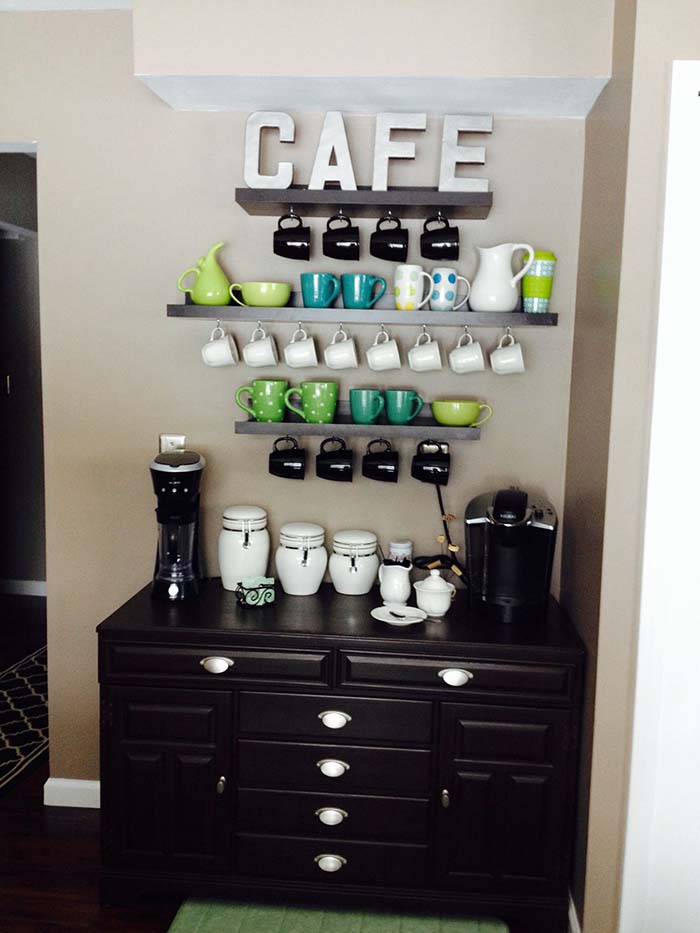 Black Cabinet Coffee Station #coffeebar #coffeestation #decorhomeideas