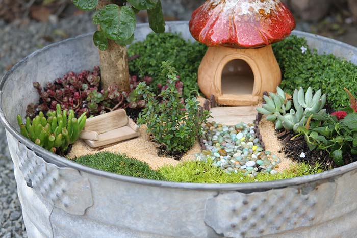 DIY Fairy Garden Metal Bucket #fairygarden #diy #decorhomeideas