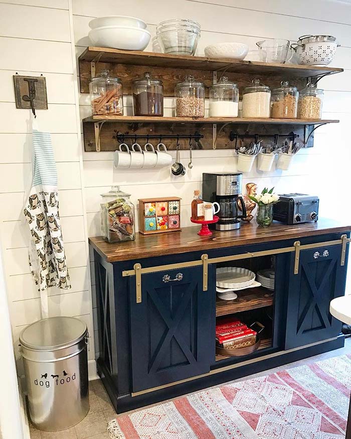 Dark Blue Coffee Station #coffeebar #coffeestation #decorhomeideas