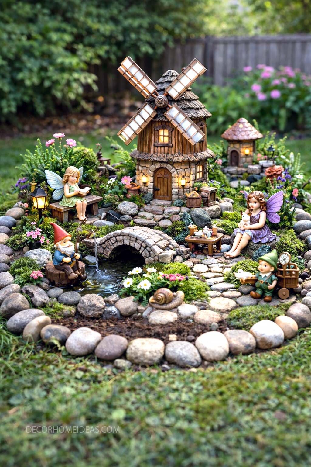 Enchanting Fairy Garden Ideas with Mini Windmill Cottage