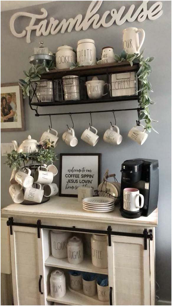 Farmhouse Coffee Station #coffeebar #coffeestation #decorhomeideas