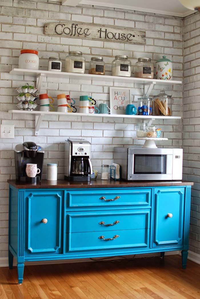 Kitchen Buffet With Coffee Bar #coffeebar #coffeestation #decorhomeideas