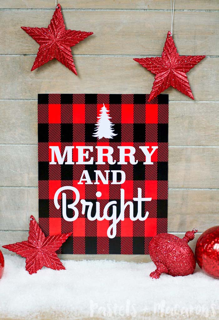 Merry and Bright Printable #Christmas #buffalocheck #diy #decorhomeideas