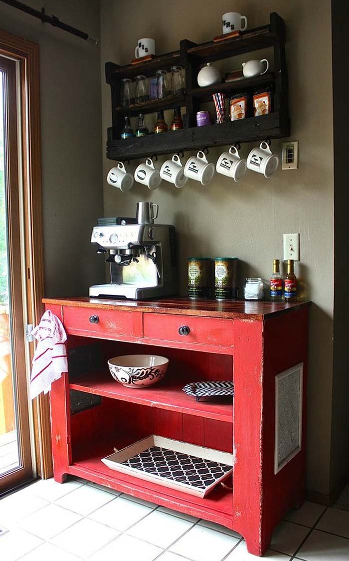 Repurposed Cart Coffee Bar #coffeebar #coffeestation #decorhomeideas