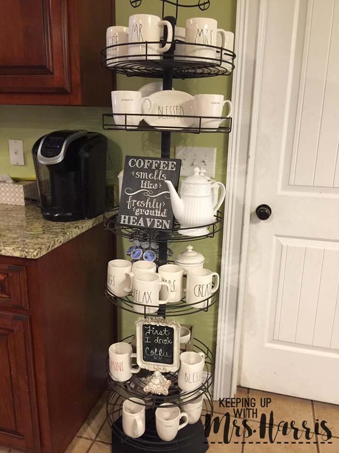 Round Wire Rack Coffee Station #coffeebar #coffeestation #decorhomeideas