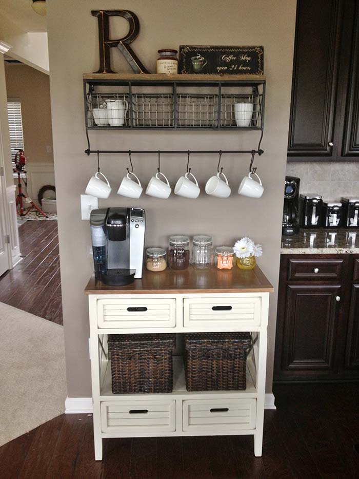 Simple Farmhouse Coffee Station #coffeebar #coffeestation #decorhomeideas