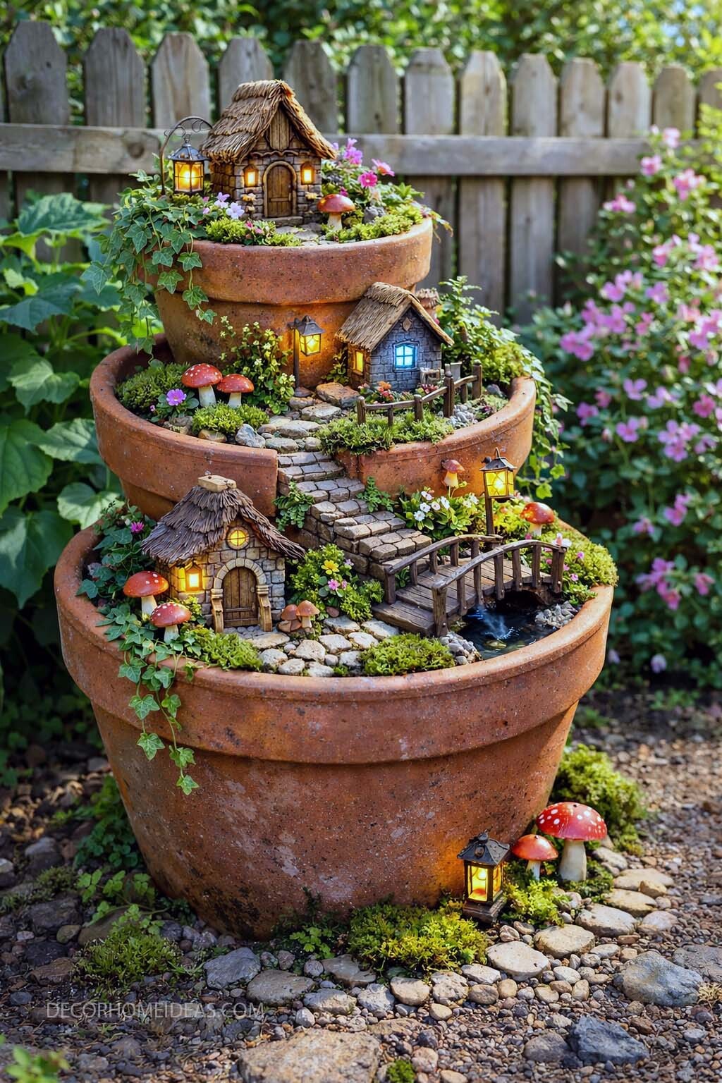 Tiered Terracotta Fairy Garden Ideas for a Whimsical Backyard