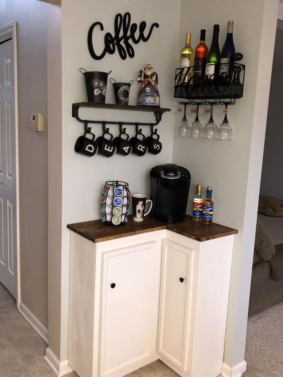 Tiny Space Corner Coffee Bar #coffeebar #coffeestation #decorhomeideas