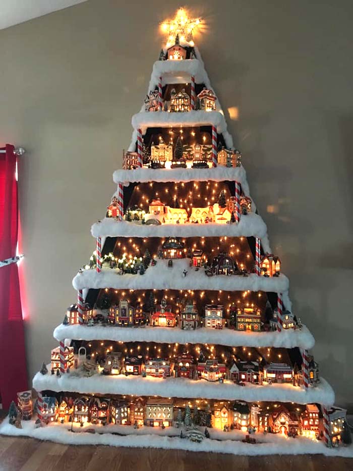 Wall Christmas Village Tree #Christmas #trees #decorhomeideas