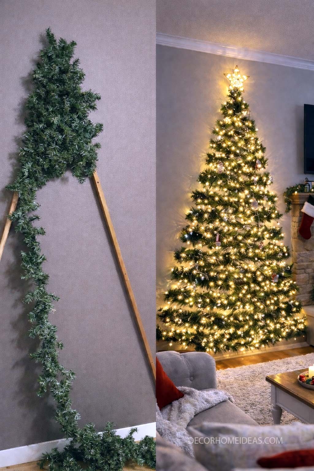 Genius Half Christmas Tree Idea for Small Spaces
