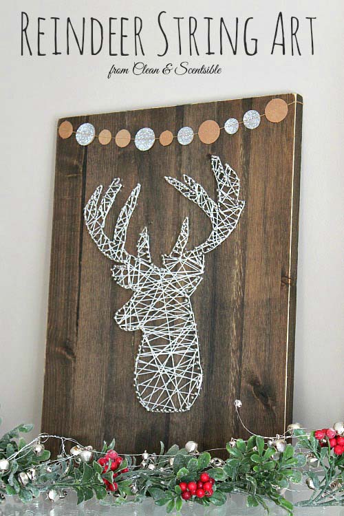 Reindeer String Art Christmas #Christmas #rustic #diy #decorhomeideas 