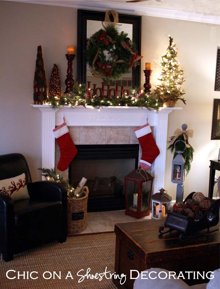 Rustic Christmas Mantel #Christmas #rustic #diy #decorhomeideas 