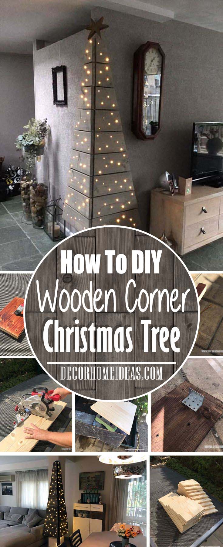 How To DIY Wooden Corner Christmas Tree. Step by step instructions, materials and tools #Christmas #diy #Christmastree #decorhomeideas