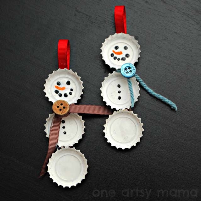 Bottle Cap Snowmen Ornaments