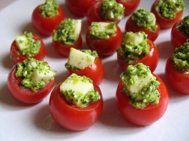 Cherry Tomatoes Filled with Pesto and Cheese