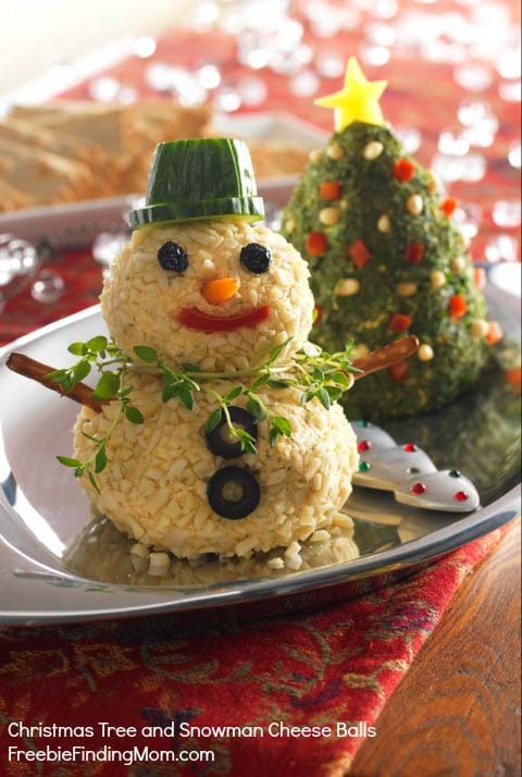 Christmas Tree And Snowman Cheese Ball