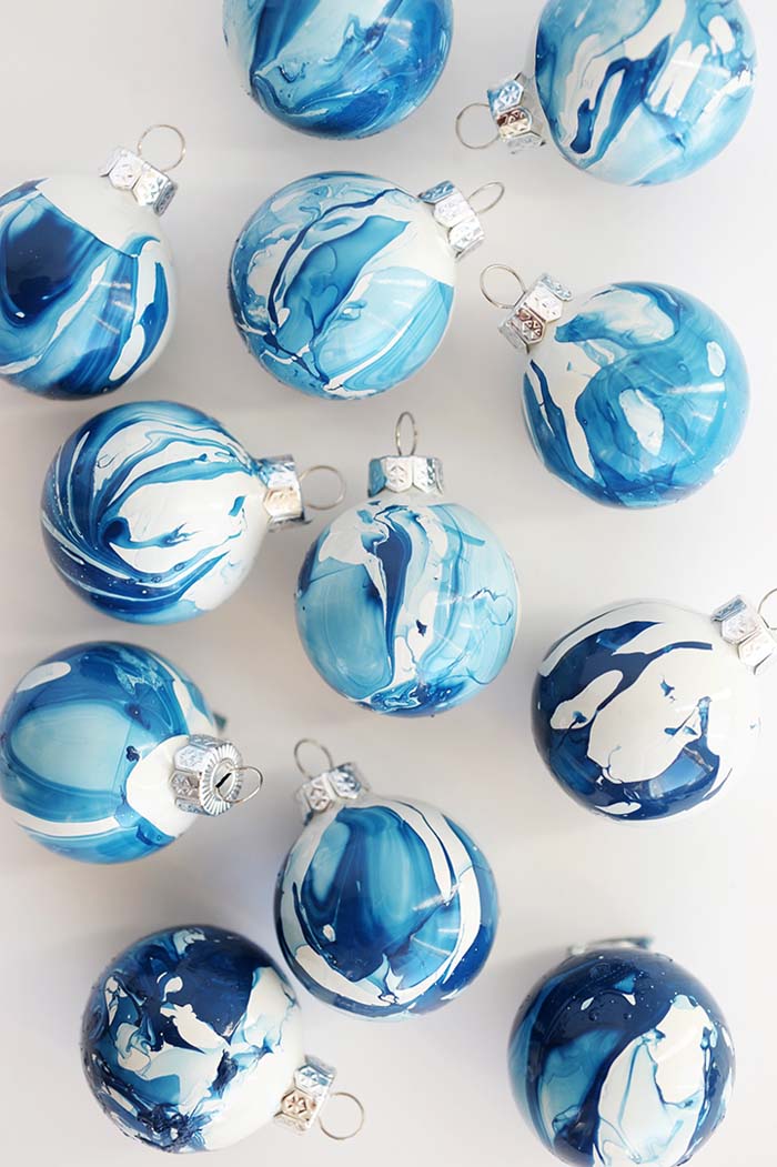 DIY Indigo Marbled Ornaments