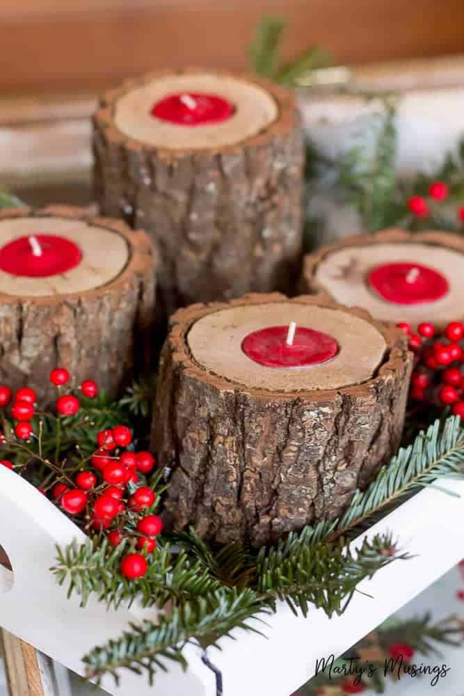 DIY Rustic Wood Candle Holders #Christmas #natural #decoration #decorhomeideas