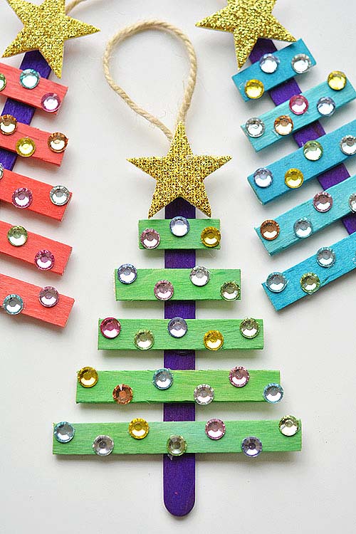 Glittering Popsicle Stick Christmas Trees