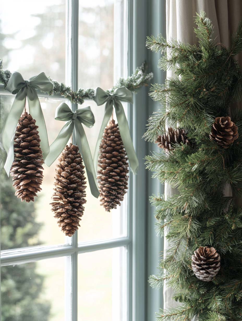 Pine Cones Hanging from Window #Christmas #natural #decoration #decorhomeideas