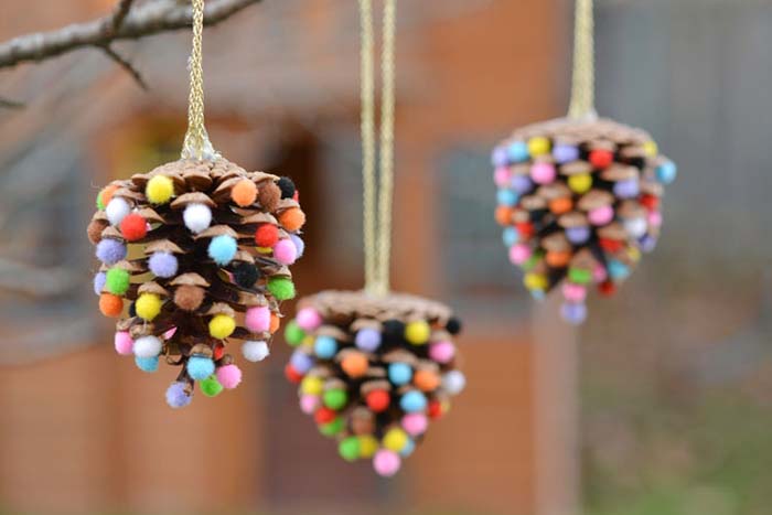 Pom Pom Pinecone Ornaments