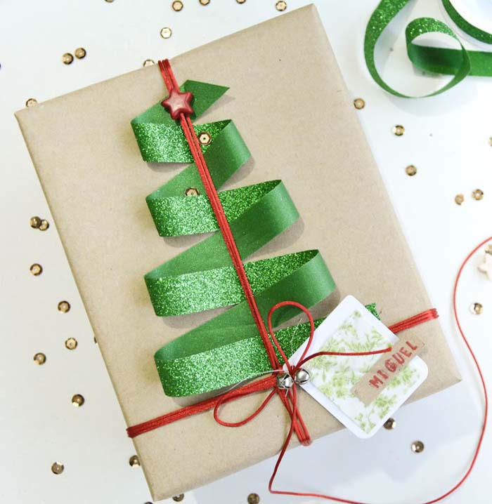 Ribbon Christmas Tree #Christmas #diy #gift #wrapping #decorhomeideas