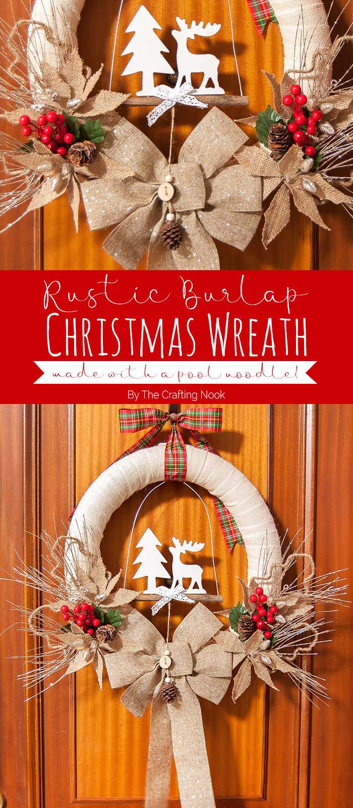 Rustic Burlap Christmas Wreath #Christmas #diy #wreath #decorhomeideas