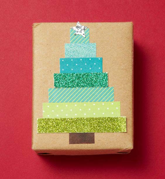 Washi Tape Christmas Tree #Christmas #diy #gift #wrapping #decorhomeideas