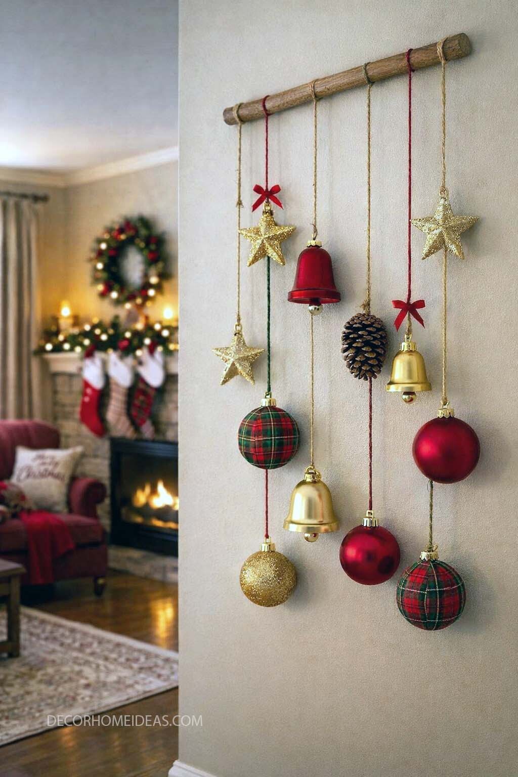 Cozy DIY Wall Hanging for Christmas with Ornaments and Bells