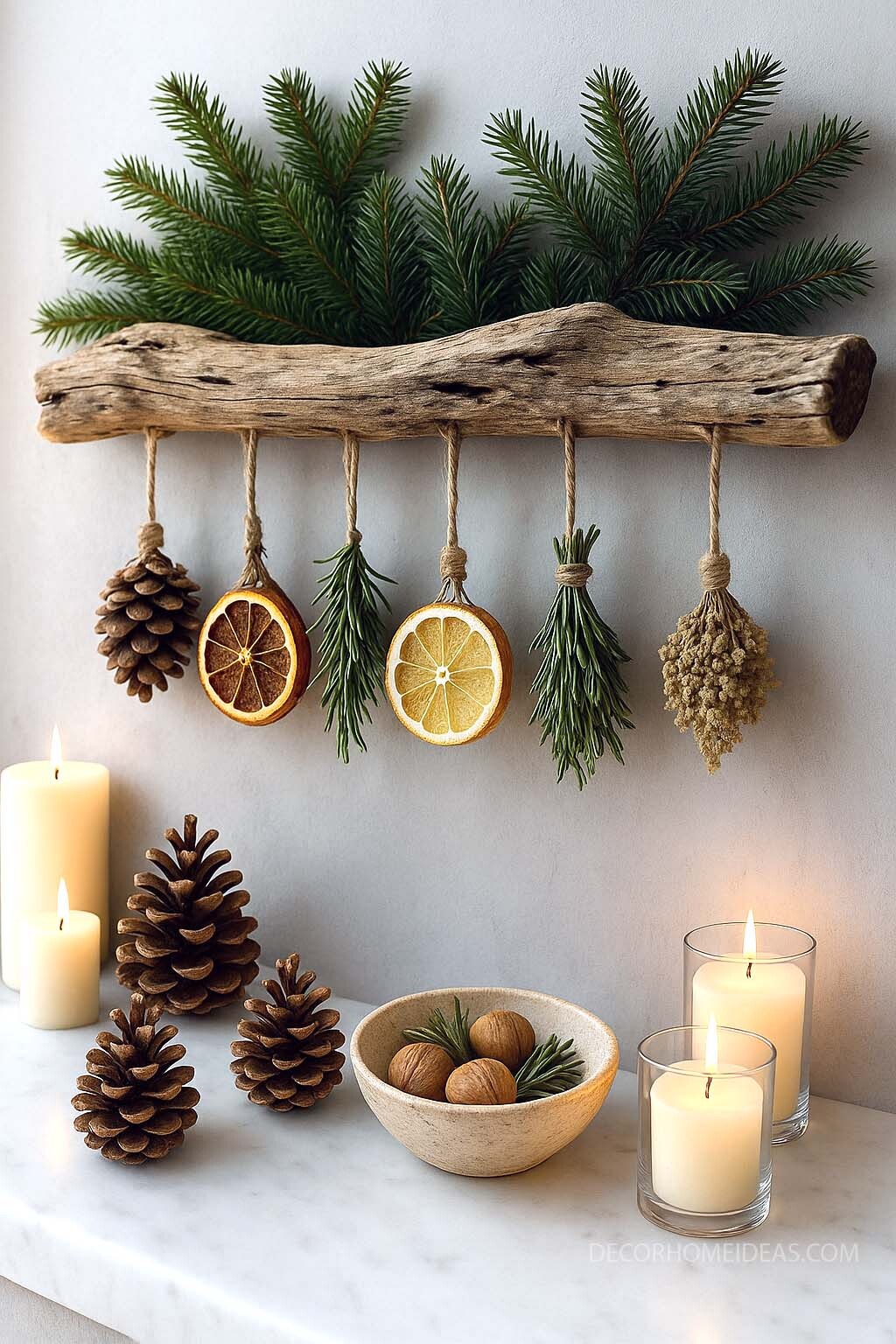 Cozy Rustic Wall Decor with Dried Citrus and Pine