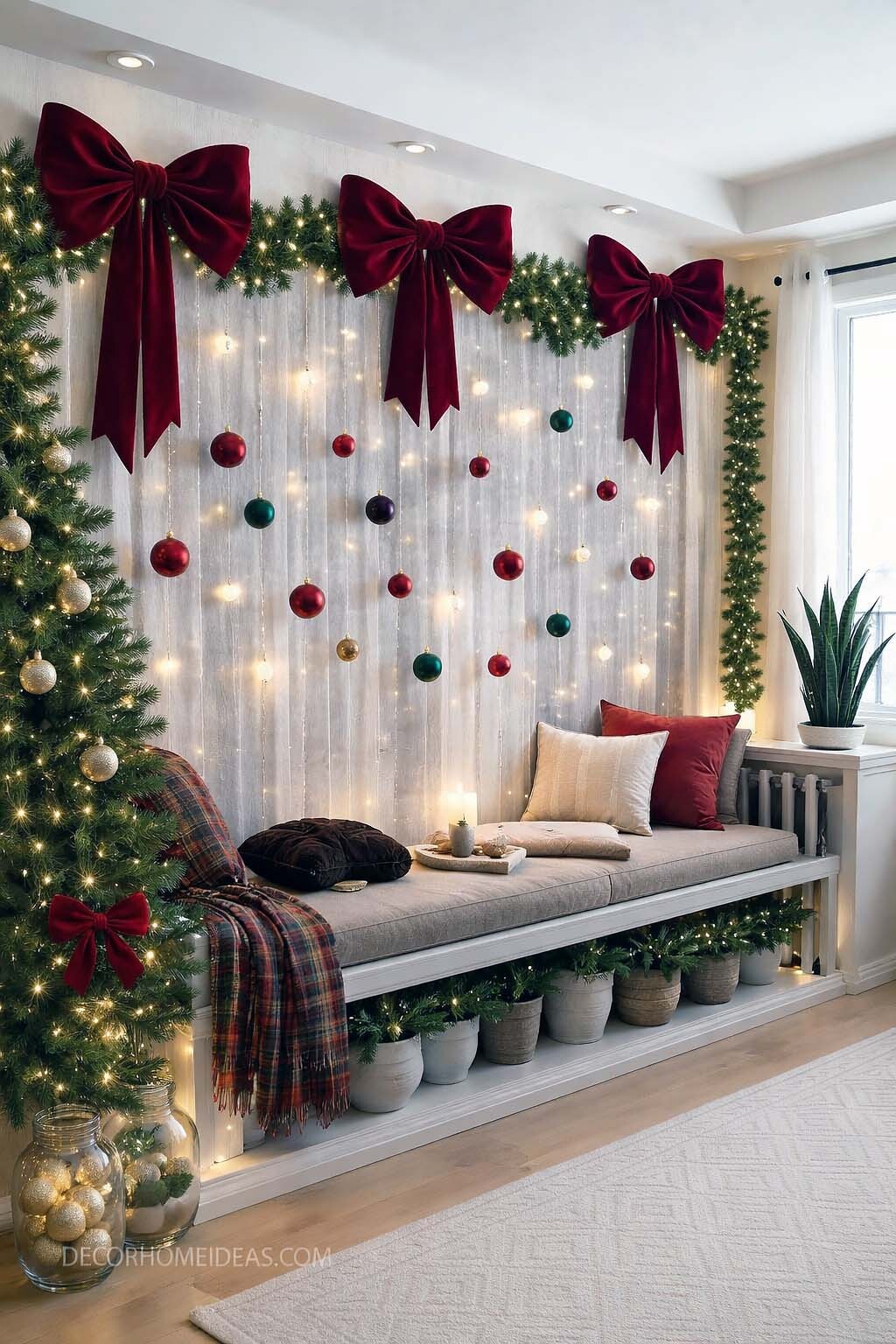 Magical Christmas Window Nook with Hanging Ornaments and Cozy Vibes
