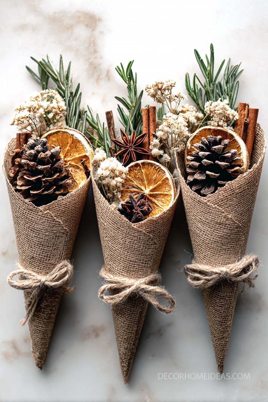 Rustic Scent Cones with Dried Orange and Pine