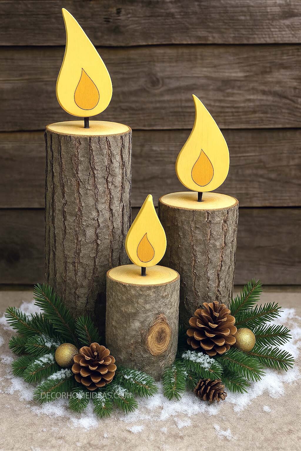 Rustic Wooden Candle Decor for a Cozy Winter Touch