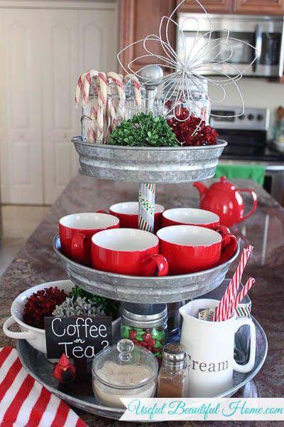 Christmas Beverage Tiered Tray #Christmas #kitchen #decoration #decorhomeideas