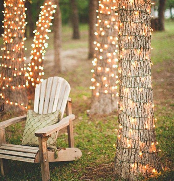 Christmas Lights Wrapped Around Trees #Christmas #diy #lights #decorhomeideas