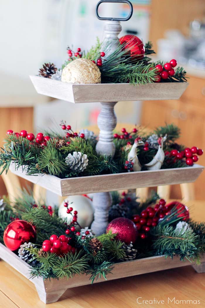 Christmas Tiered Tray #Christmas #kitchen #decoration #decorhomeideas