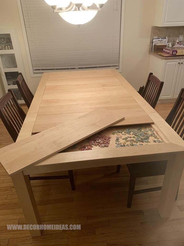 Dining Table With Built-In Puzzle Storage #dining #table #puzzle #storage #hacks #decorhomeideas