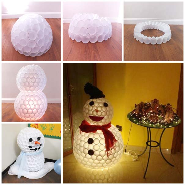 DIY Snowman from Plastic Cups #Christmas #diy #lights #decorhomeideas