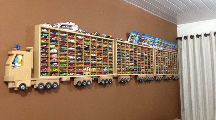 DIY Wooden Truck Hot Wheels Display Rack #diy #walldecor #toystorage #decorhomeideas