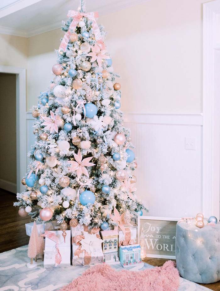 Flocked Pastel Rose Gold Christmas Tree