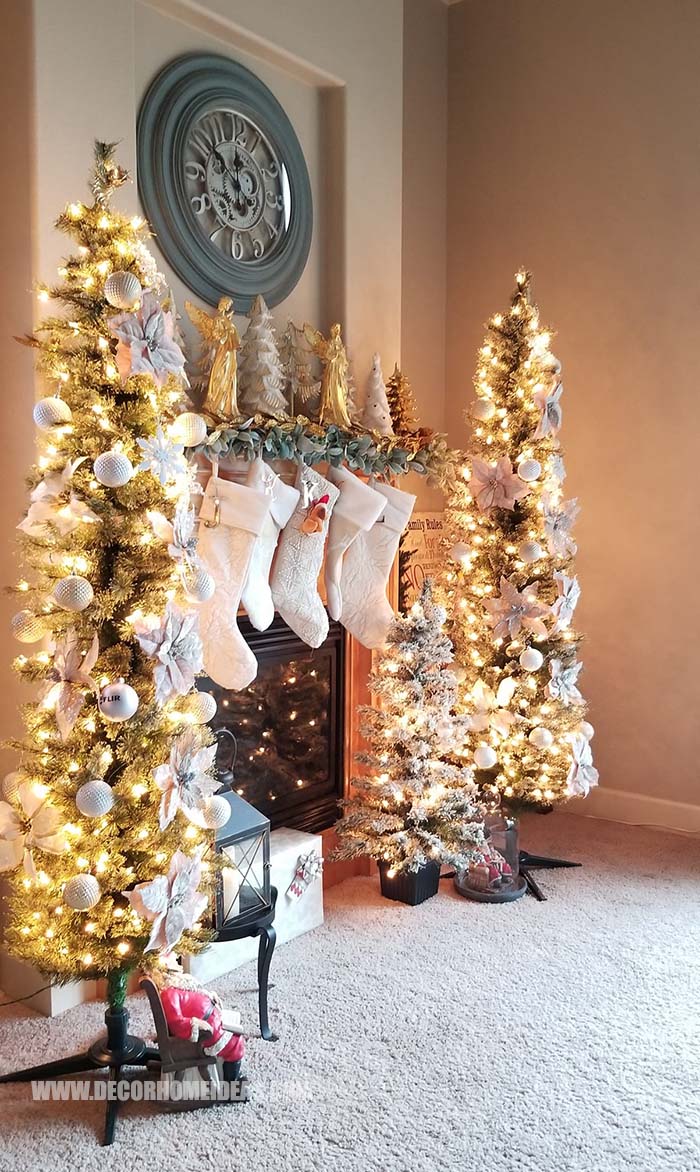 Gold And Silver Christmas Mantel Decorations #Christmas #mantel #decorations #decorhomeideas