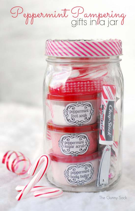 Peppermint Pampering Gift In A Jar #Christmas #diy #basket #gift #decorhomeideas