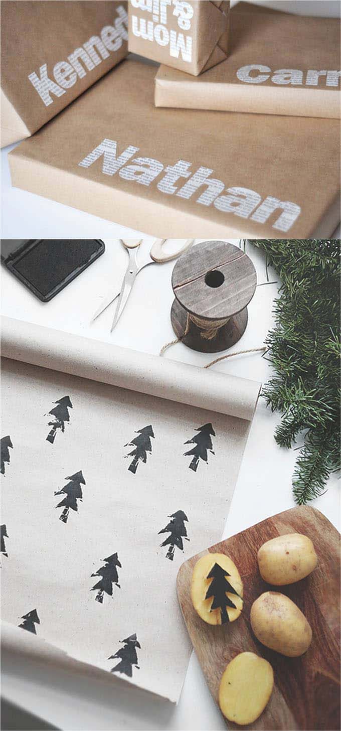 Potato to decorate Christmas Wrapping Paper #Christmas #decor #hacks #diy #decorhomeideas