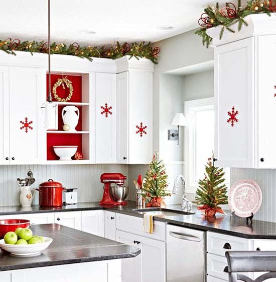 Snowflake Christmas Cabinet Decorations #Christmas #kitchen #decoration #decorhomeideas