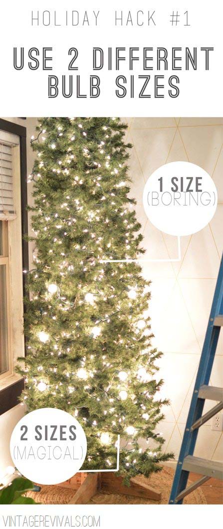 Two Sized Christmas Lights #Christmas #decor #hacks #diy #decorhomeideas