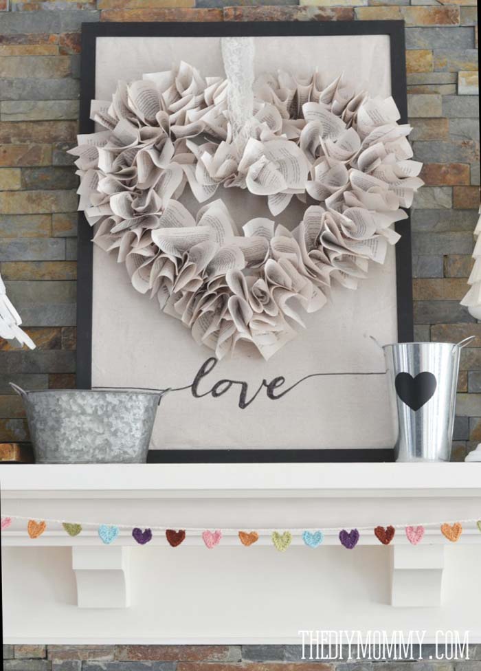 Book Page Heart Wreath #valentine #dollarstore #diy #decor #decorhomeideas